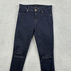 J Brand Women Cropped Skinny Blue Mercy Denim Jeans 24 Indigo Raw Hem Distressed